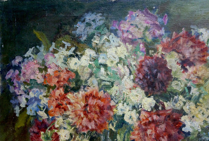Oil painting Breakfast by Victor Vladimirovich Bakhtin vibrant floral clusters