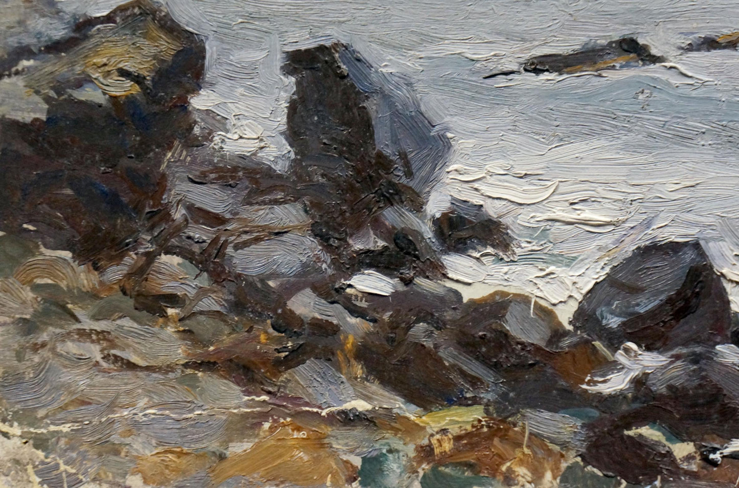 Textured oil painting of rugged coastal rocks by Panteleev Ivan Andreevich