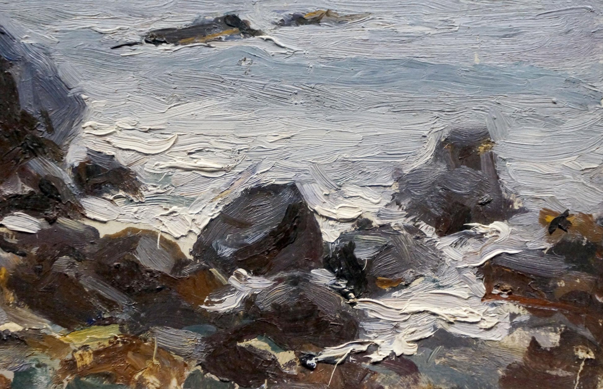 Oil painting seascape by Panteleev Ivan Andreevich: rugged rocks and turbulent waves