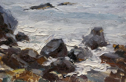 Oil painting seascape by Panteleev Ivan Andreevich: rugged rocks and turbulent waves