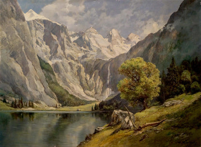 Oil painting of serene mountain lake by Rudolf Rodel