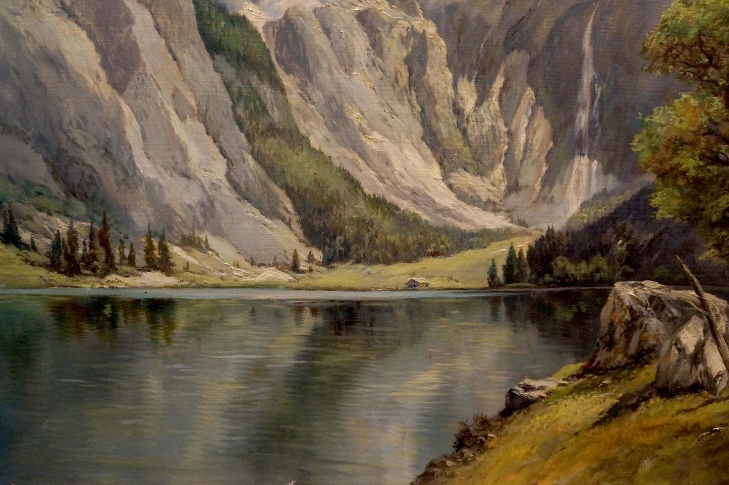 Oil painting of serene mountain lake by Rudolf Rodel