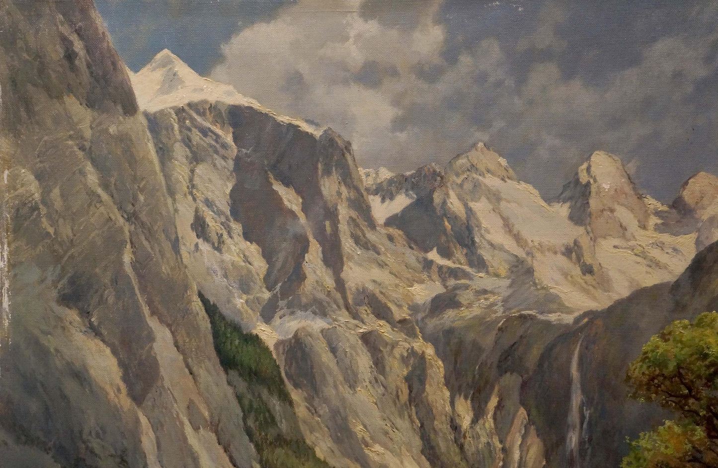 Oil painting Mountain Beauty by Rudolf Rodel with snow-capped peaks