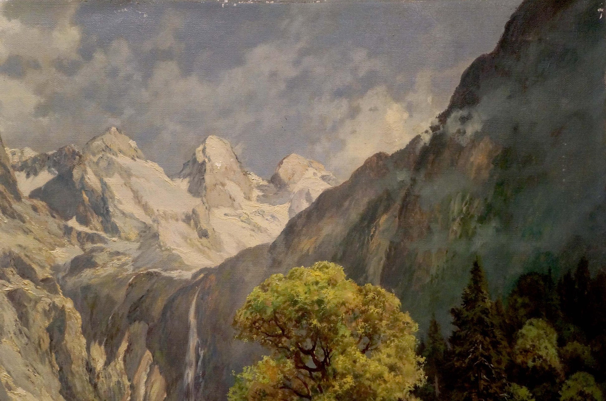 Oil painting of Rudolf Rodels Mountain Beauty with snow-capped peaks