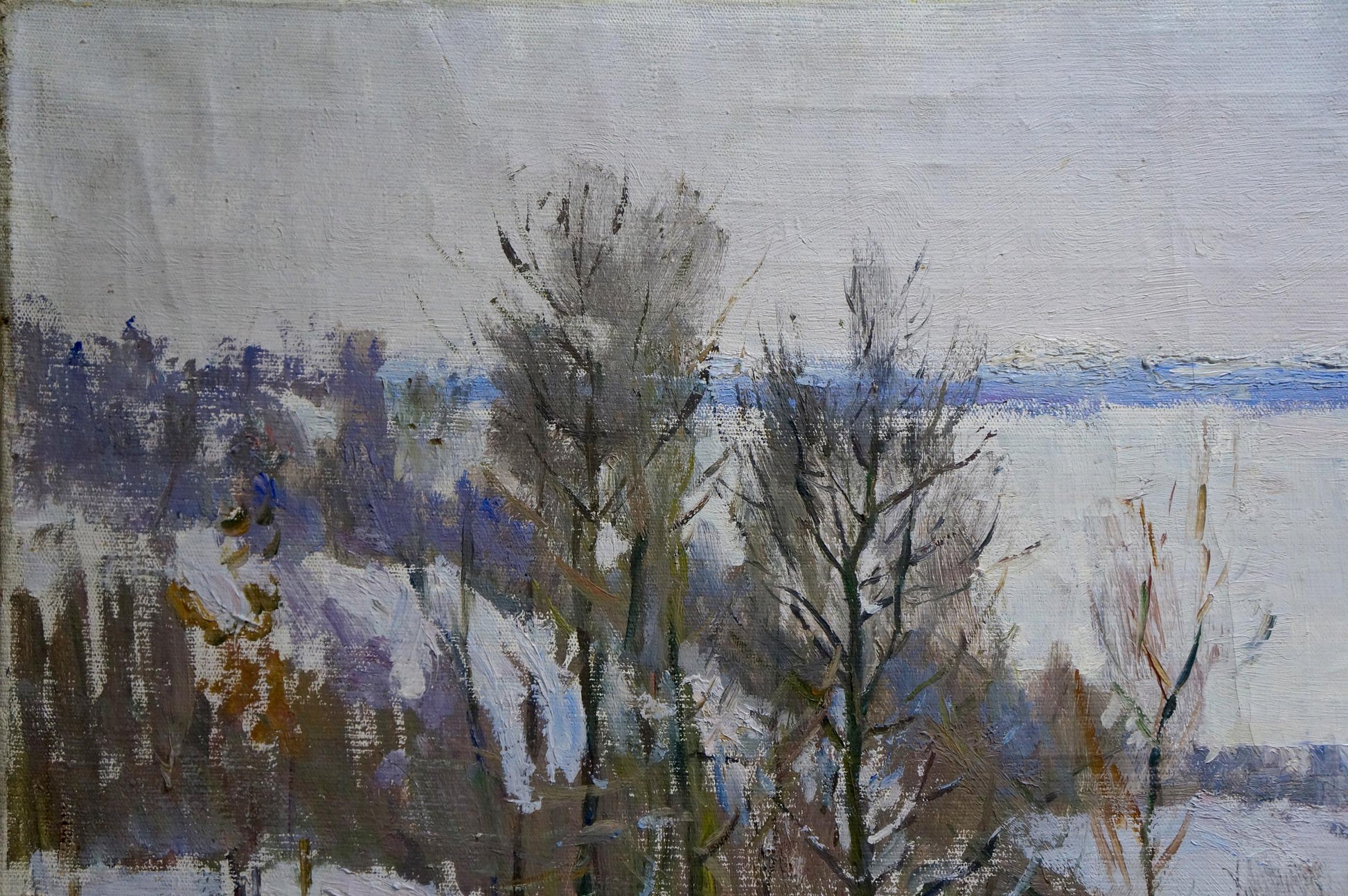 Oil painting of winter fields snowy landscape by Matvey Kogan-Shats