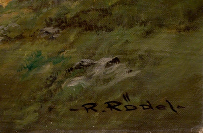 Back of Oil painting Mountain beauty Rudolf Rodel with -r. signature