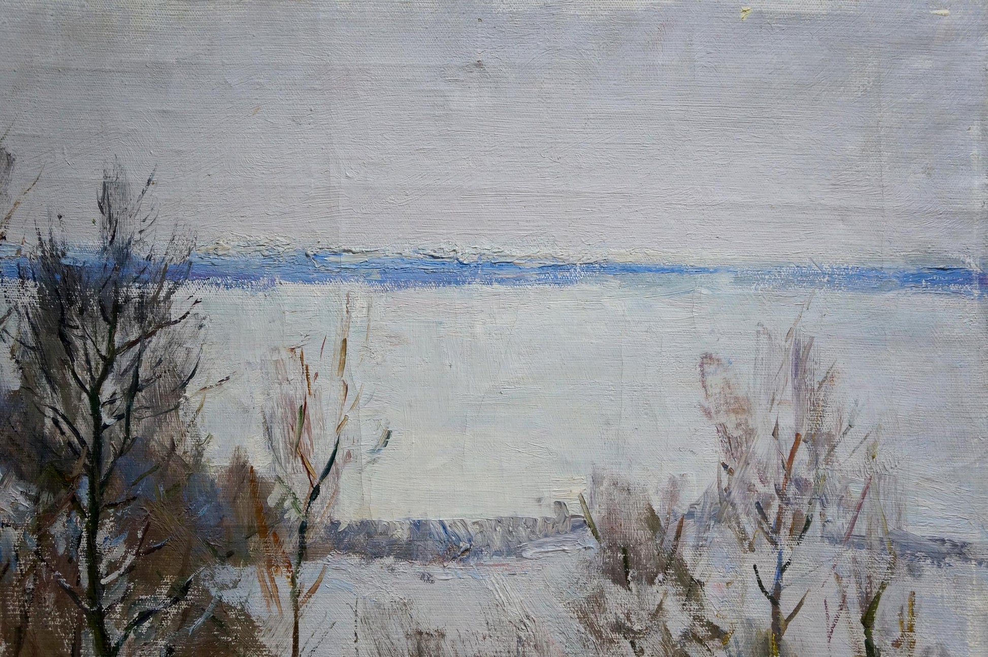 Oil painting of snowy winter fields landscape by Matvey Kogan-Shats