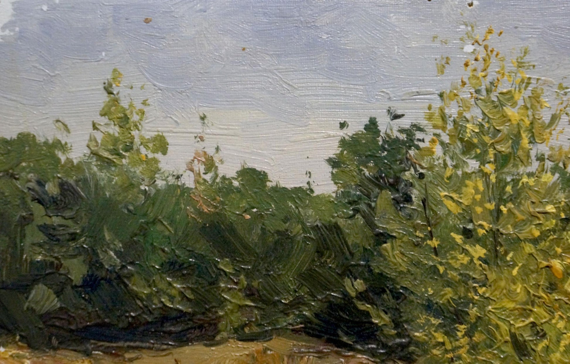 Oil painting On a wooded hill by Petr Chernyshevsky: dense green hedge