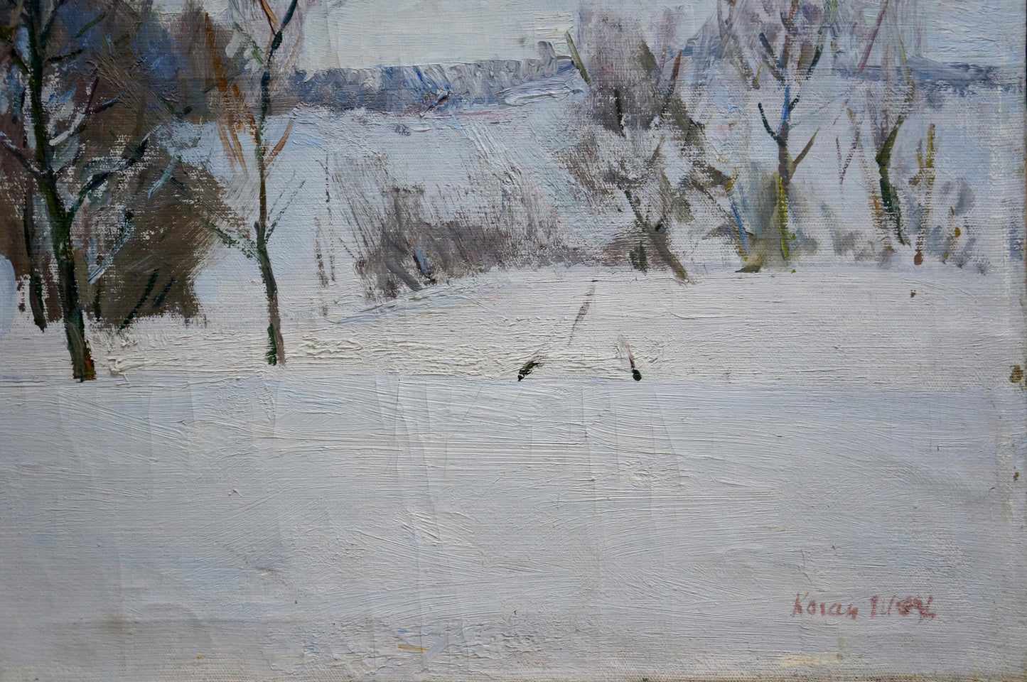 Oil painting of snow-covered winter fields landscape by Matvey Kogan-Shats
