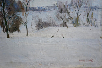 Oil painting of snow-covered winter fields landscape by Matvey Kogan-Shats
