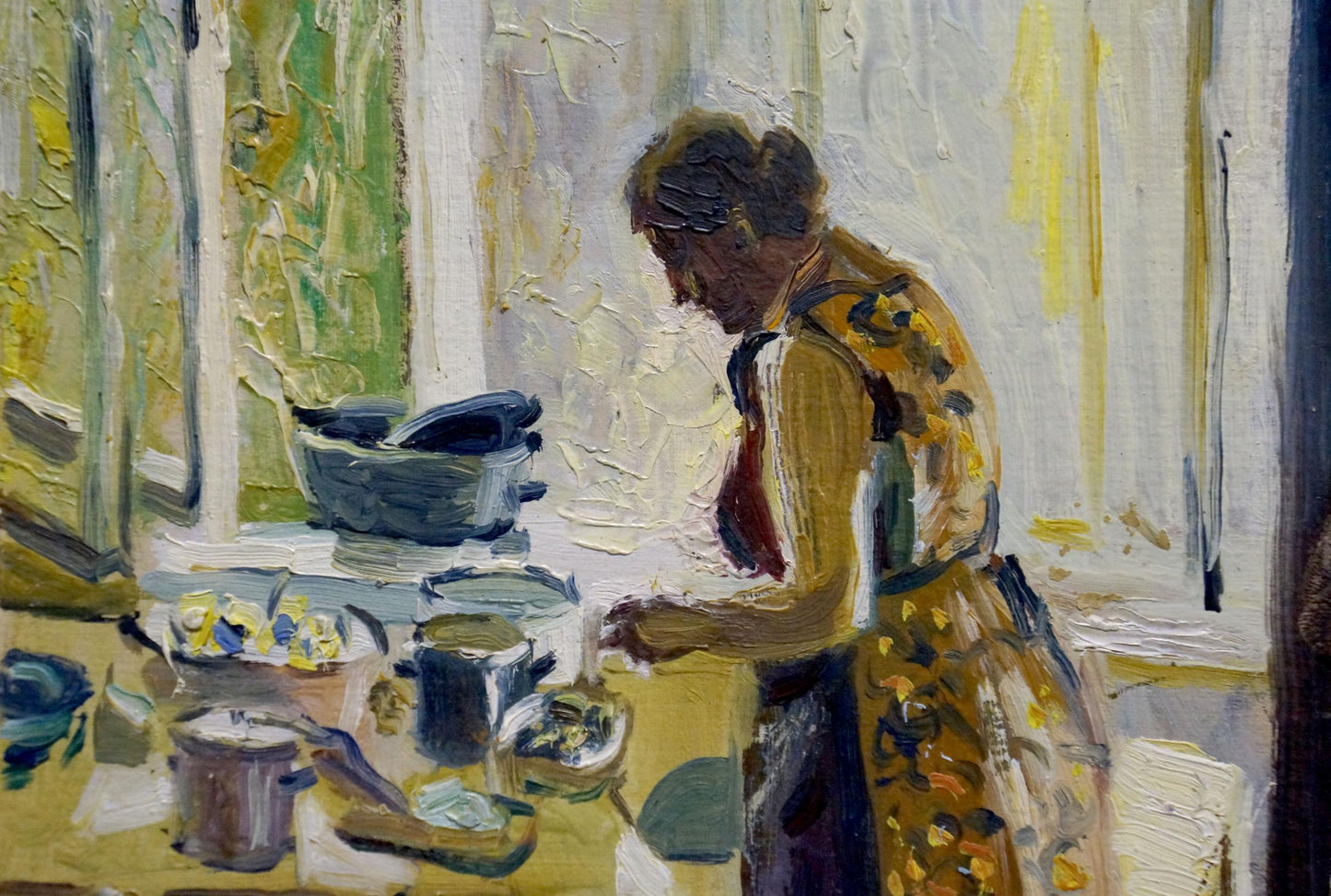 Oil painting of mom in kitchen by Bazylev Nikolay Ivanovich, back view