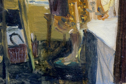 Oil painting Mom in the kitchen by Bazylev Nikolay Ivanovich, abstract earthy tones