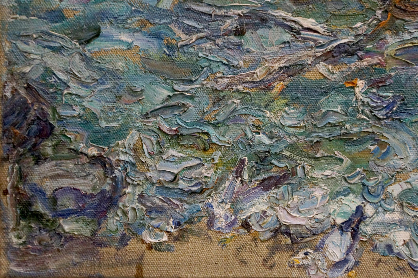 Oil painting Sea in Winter by Sorokina Natalia Tikhonovna, impasto teal brushstrokes
