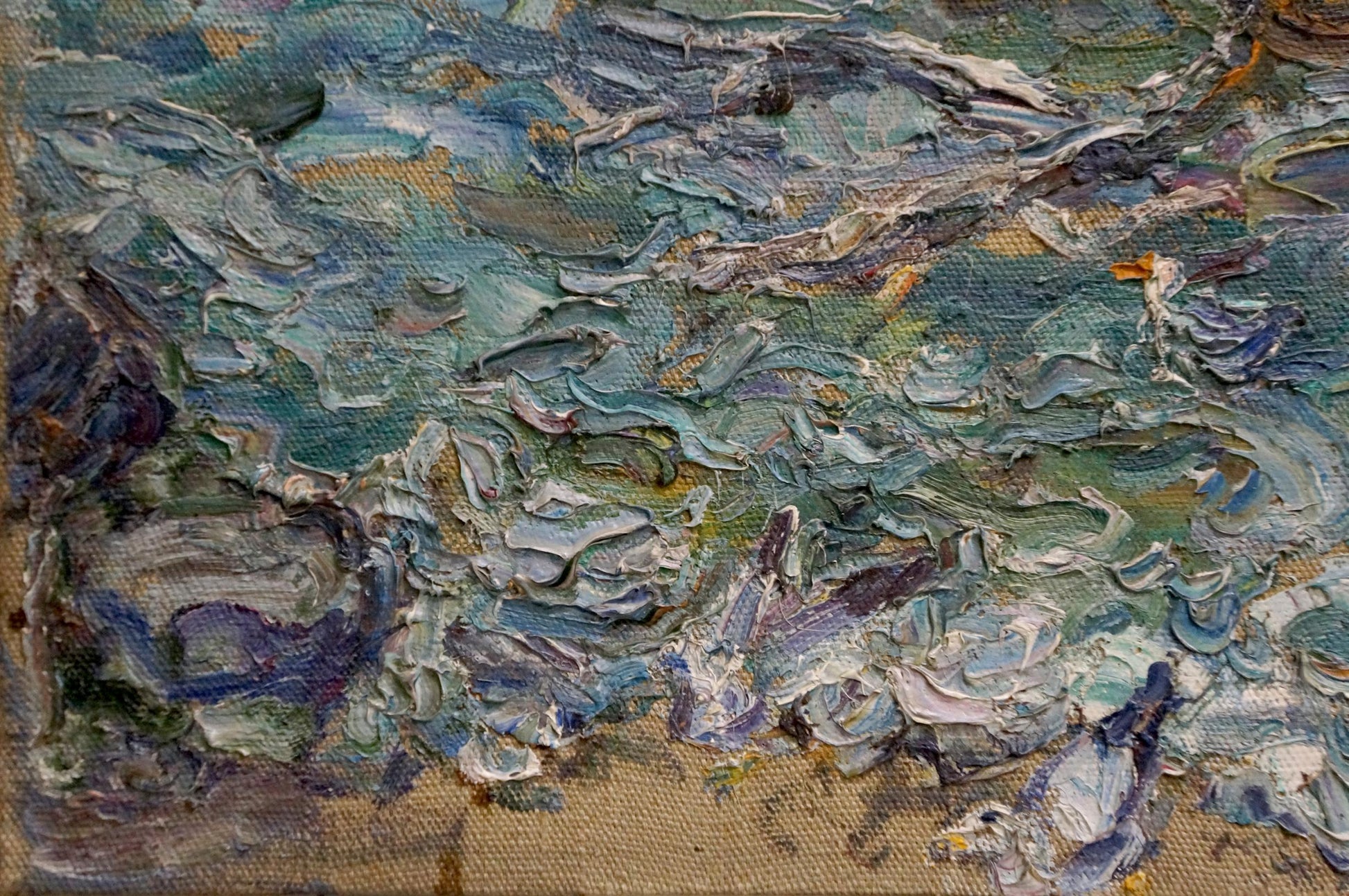 Oil painting Sea in Winter by Sorokina Natalia Tikhonovna, impasto teal brushstrokes