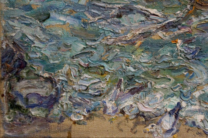 Oil painting Sea in Winter by Sorokina Natalia Tikhonovna, impasto teal brushstrokes