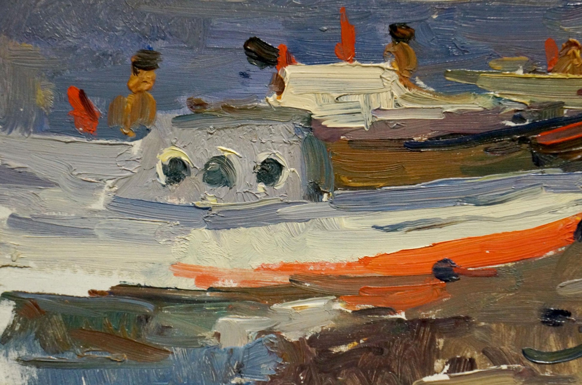 Oil painting of white orange boat by Maksimenko Alexander Grigorievich