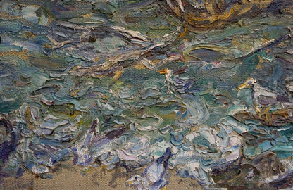 Oil painting Sea in Winter by Sorokina Natalia Tikhonovna, impasto teal blues