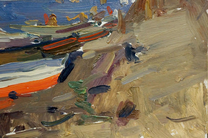 Oil painting by Maksimenko Alexander Grigorievich: boats on sandy shore