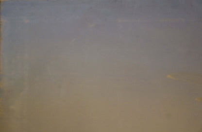 Blurry abstract oil painting of people by the lake in gray beige tones