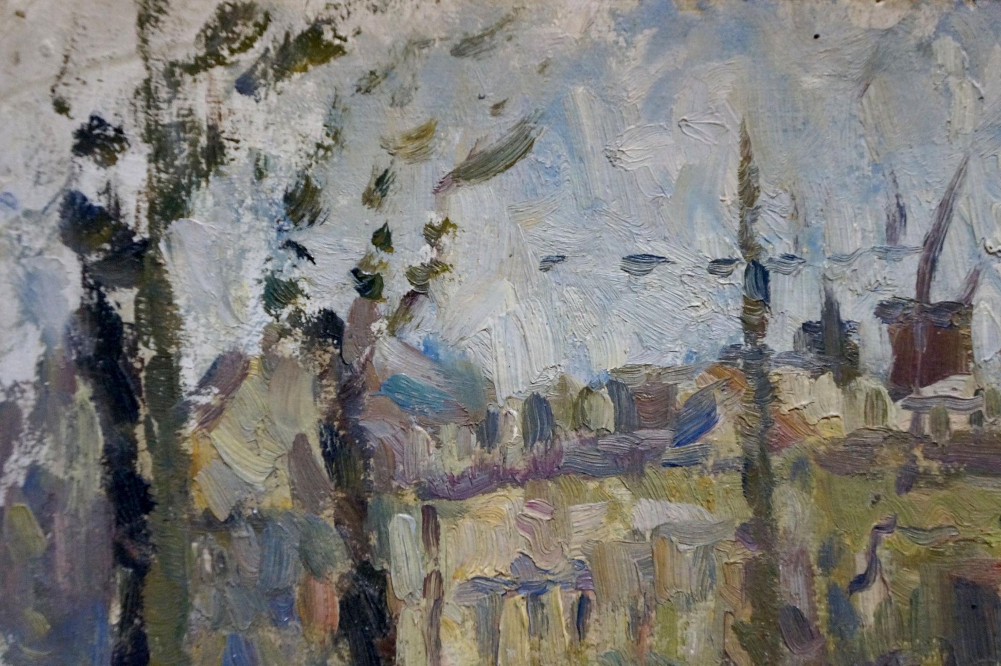 Impressionistic oil painting of winter evening village by Migulko Victor Vasilievich