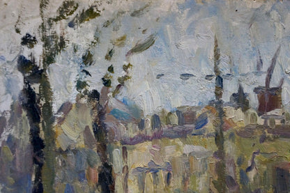 Impressionistic oil painting of winter evening village by Migulko Victor Vasilievich