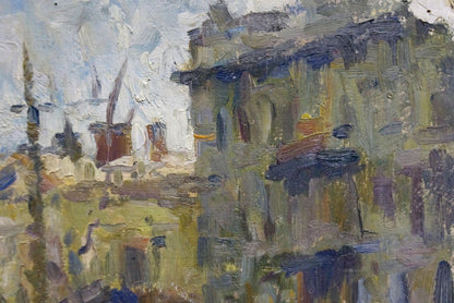 Impressionistic oil painting of Migulko Victor Vasilieviches winter evening coastal village