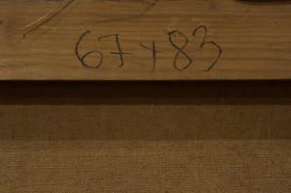 Back of oil painting Casting Lines on the River with 67+83 inscription on wooden frame