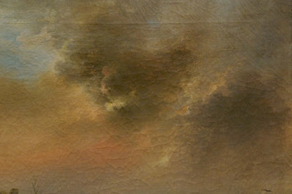 Oil painting Distance travel with dramatic swirling clouds in brown, gray, orange