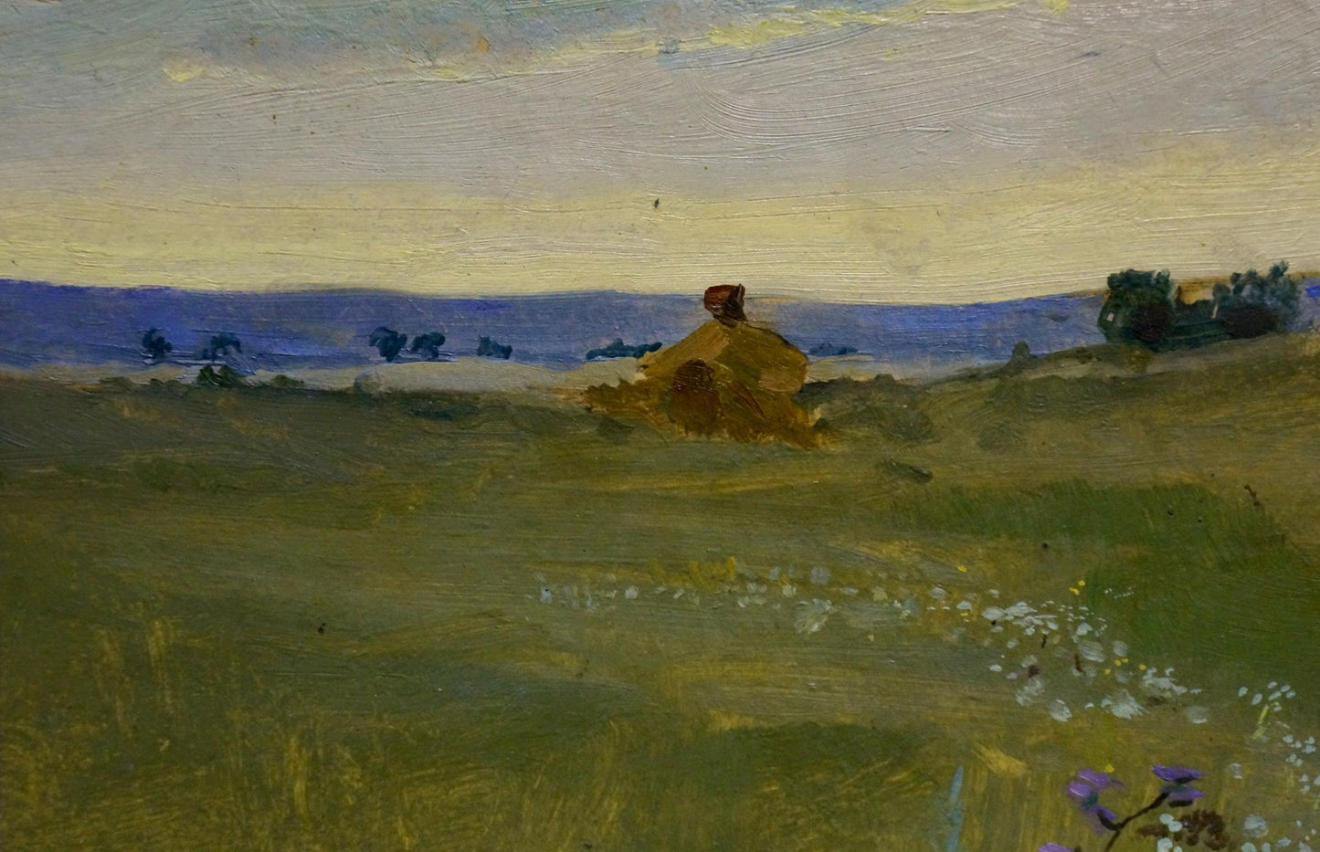 Oil painting Meadows Poltavetsky: golden hay bale in sunlit field