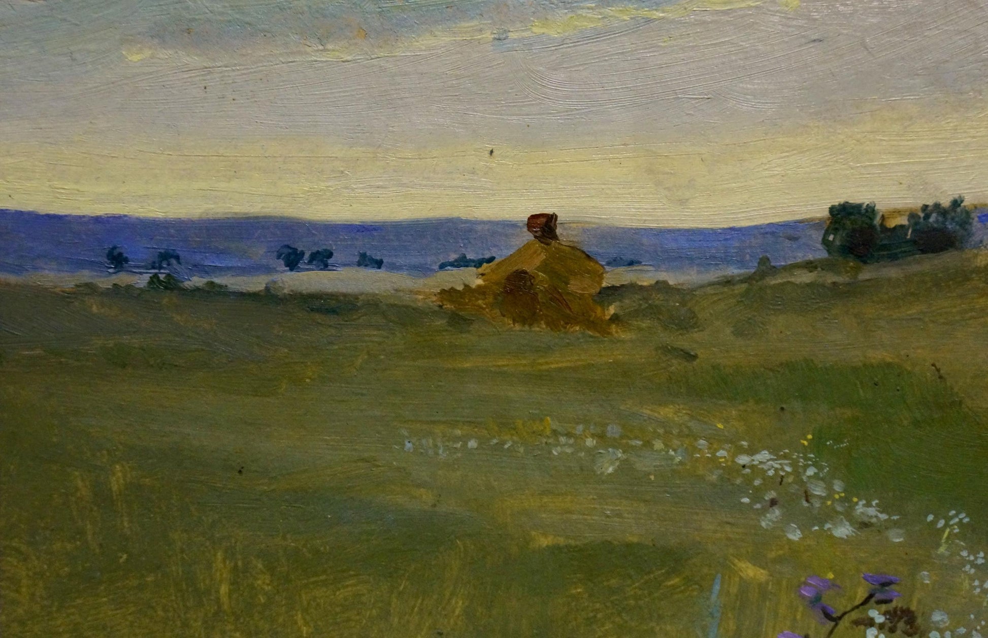 Oil painting Meadows Poltavetsky: golden hay bale in sunlit field