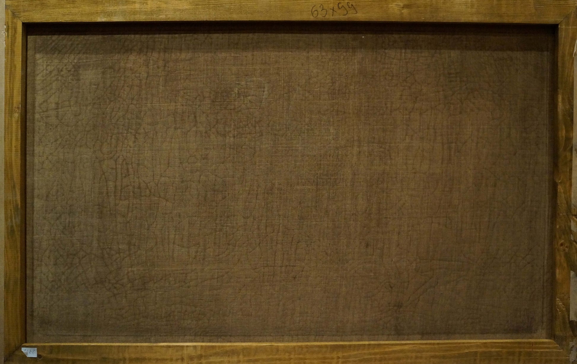 Back of Oil painting Distance travel canvas with textured brown fabric backing