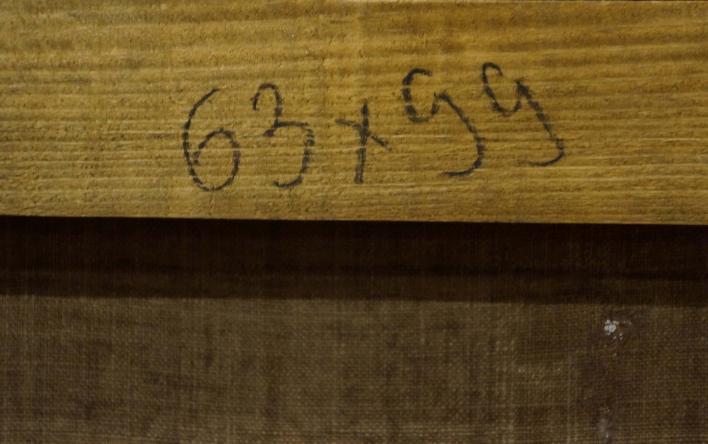 Handwritten 63+59 label on back of Oil painting Distance travel