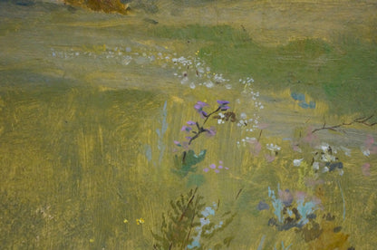 Oil painting Meadows Poltavetsky: soft-focus wildflowers in muted greens