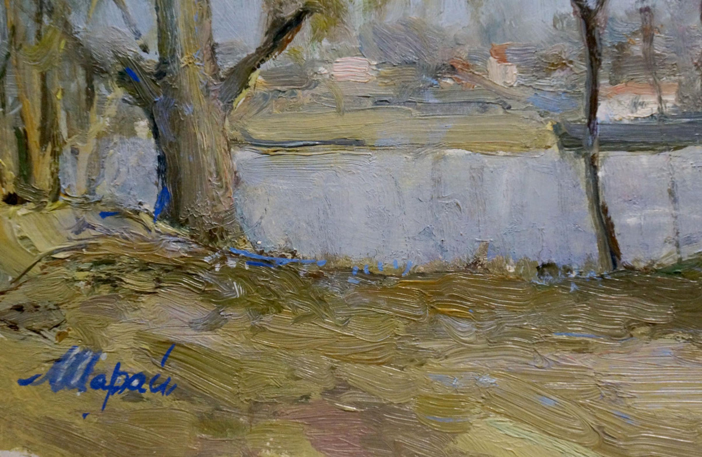 Oil painting of Trukhanov Island by Sharay L.G., rustic landscape with bare trees