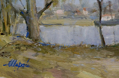 Oil painting of Trukhanov Island by Sharay L.G., rustic landscape with bare trees