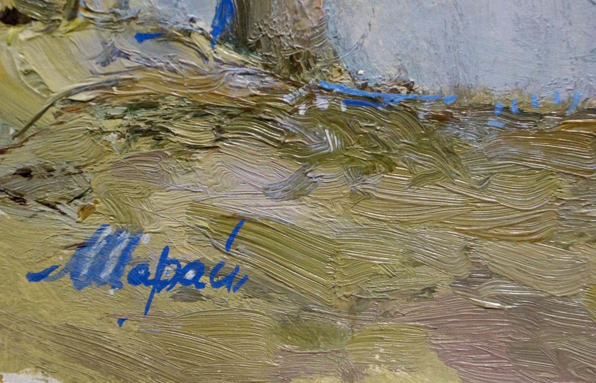 Oil painting of Trukhanov Island by Sharay L. G. in earthy green and ochre tones
