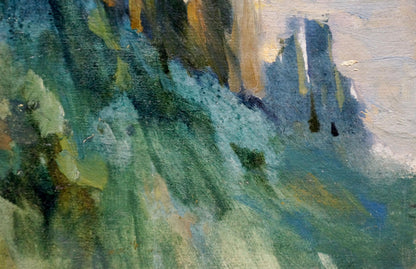 Oil painting Sunset by Knishevsky Vladimir Leonidovich, abstract green blue landscape