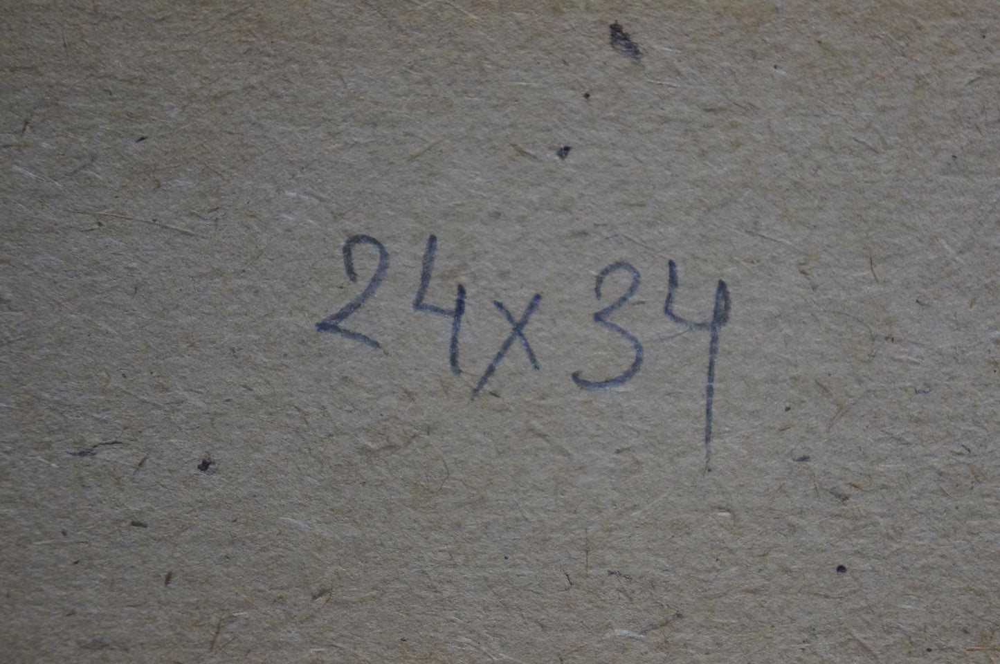 Back of Vladimir Leonidovich Knishevsky Sunset oil painting with 24x34 handwritten measurements on beige paper
