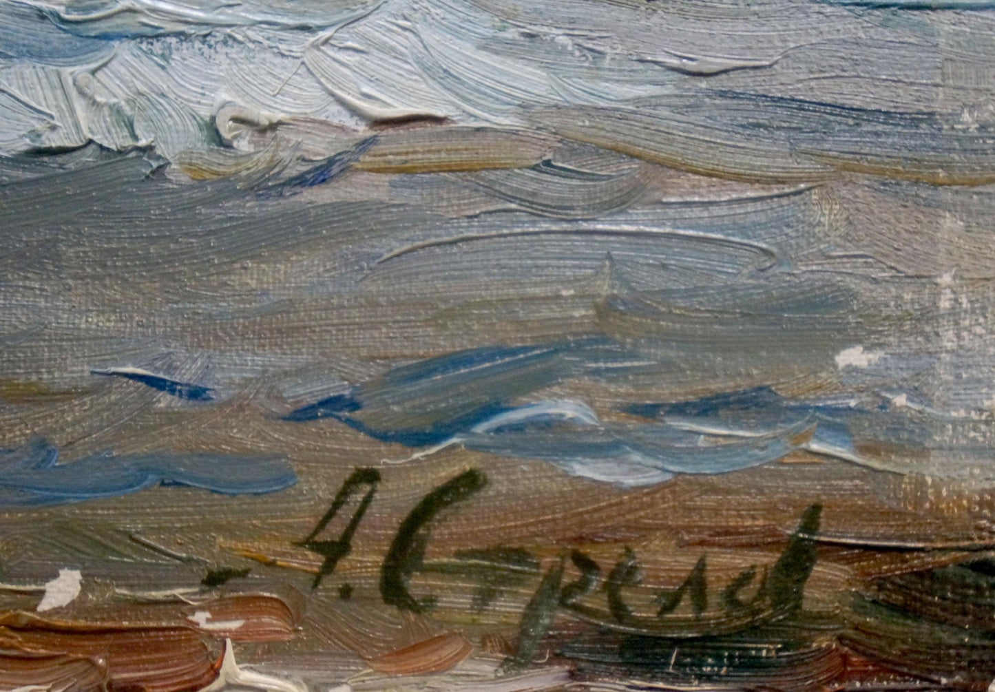 Textured oil painting of turbulent seascape before storm by Arkady Strelov