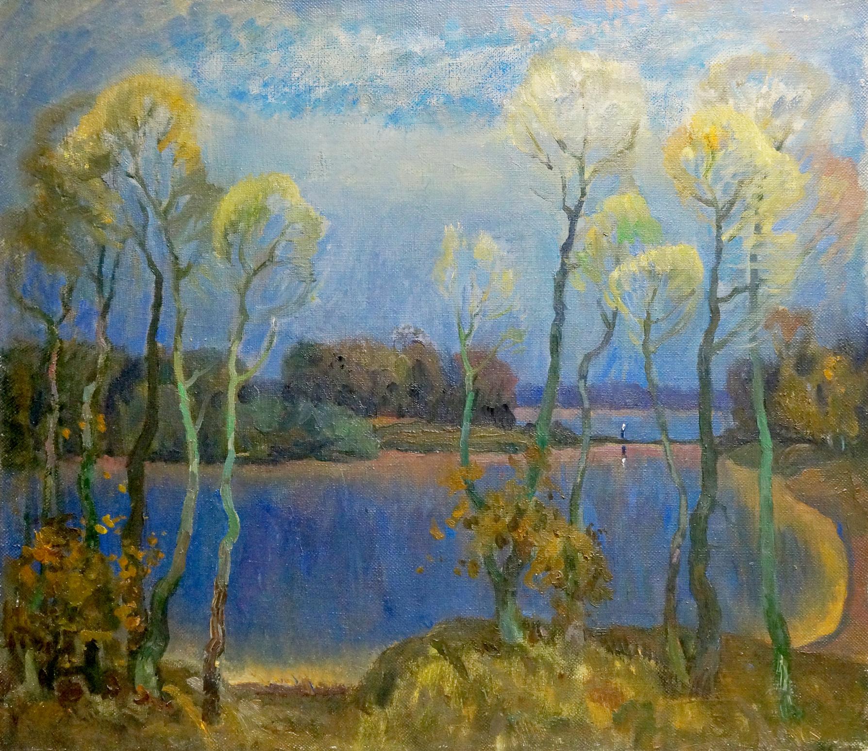 Serene impressionistic oil painting Blue day by Mynka Alexander Fedorovich