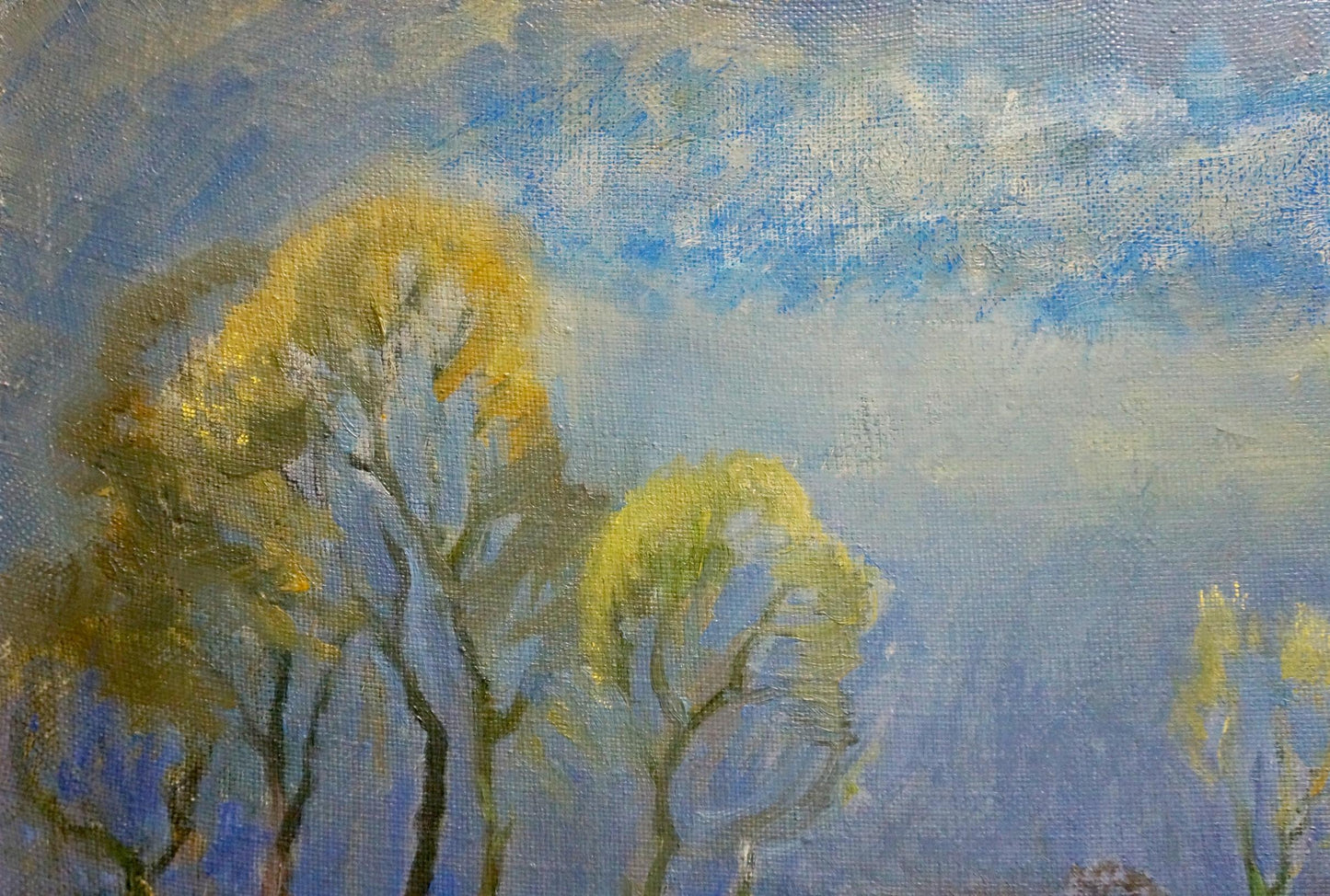 Oil painting Blue day by Mynka Alexander Fedorovich with golden trees