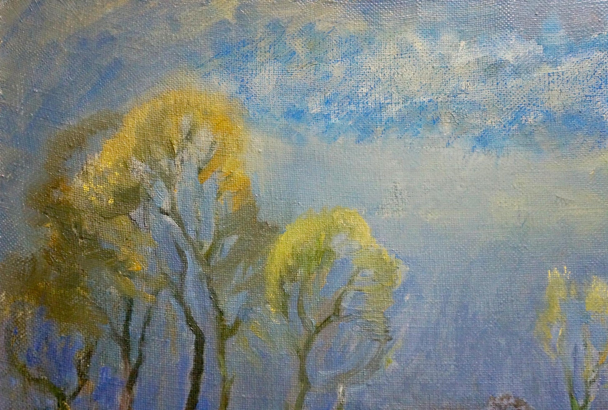 Oil painting Blue day by Mynka Alexander Fedorovich with golden trees