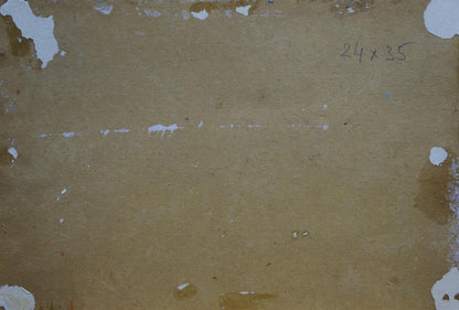 Back of beige textured canvas for Oil painting Waves by Strelov Arkady Efimovich, 24x35 inches