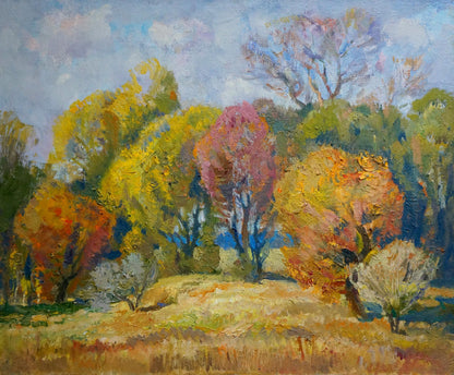 Impressionistic oil painting of autumn forest by Mynka Alexander Fedorovich