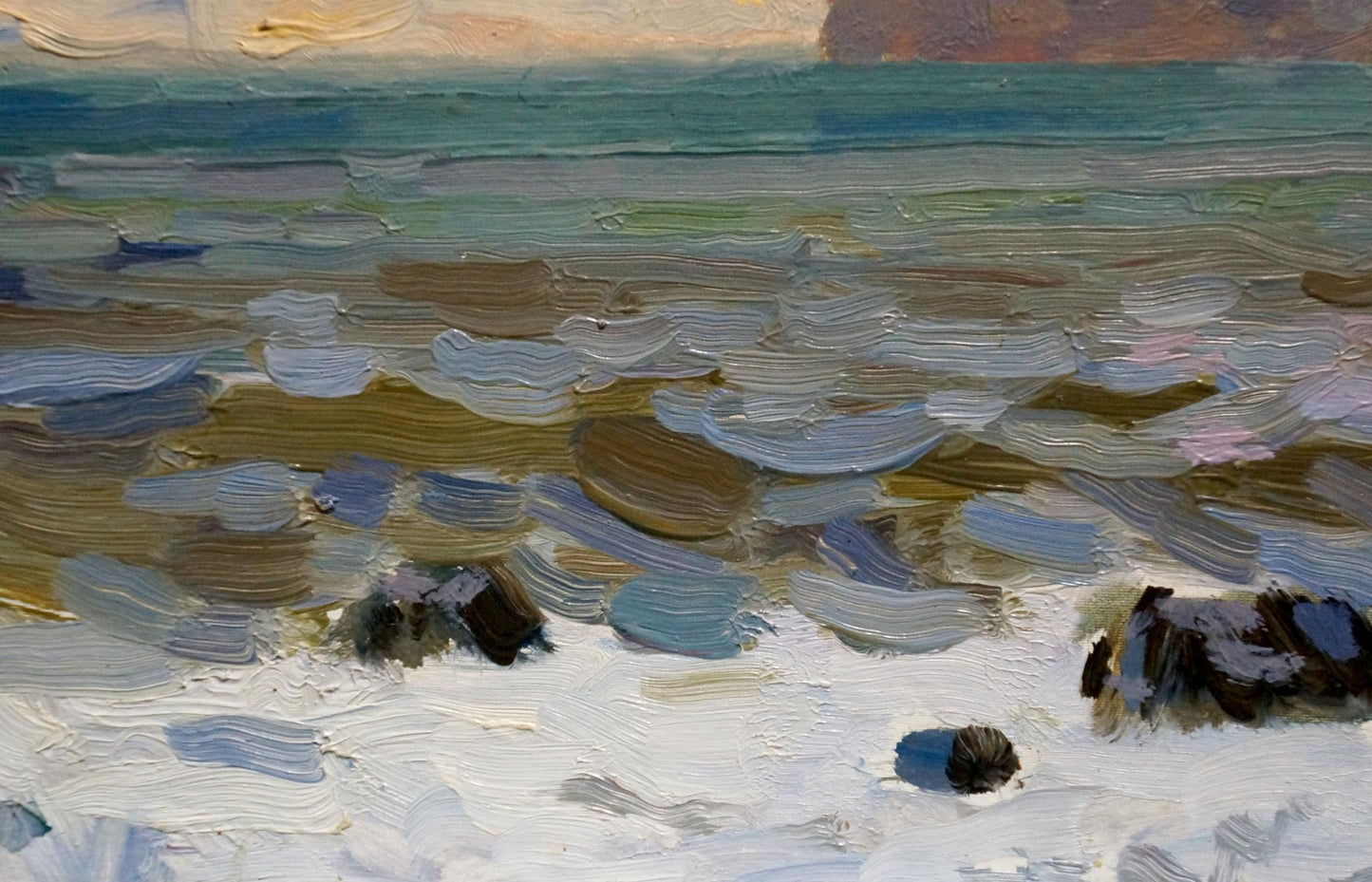 Oil painting Evening seascape by Arkady Strelov textured coastal waves