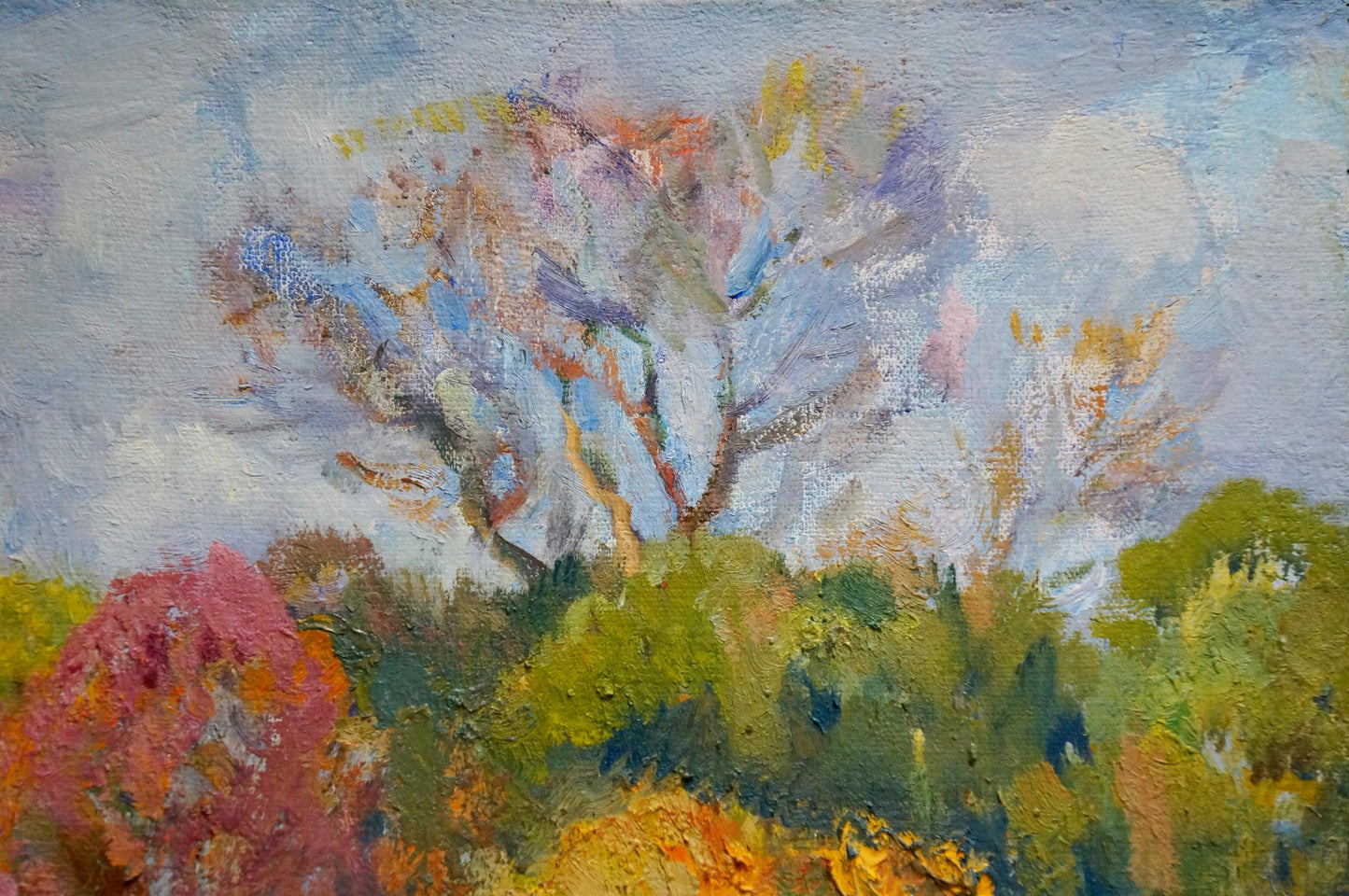 Oil painting of bare tree in autumn colors by Mynka Alexander Fedorovich
