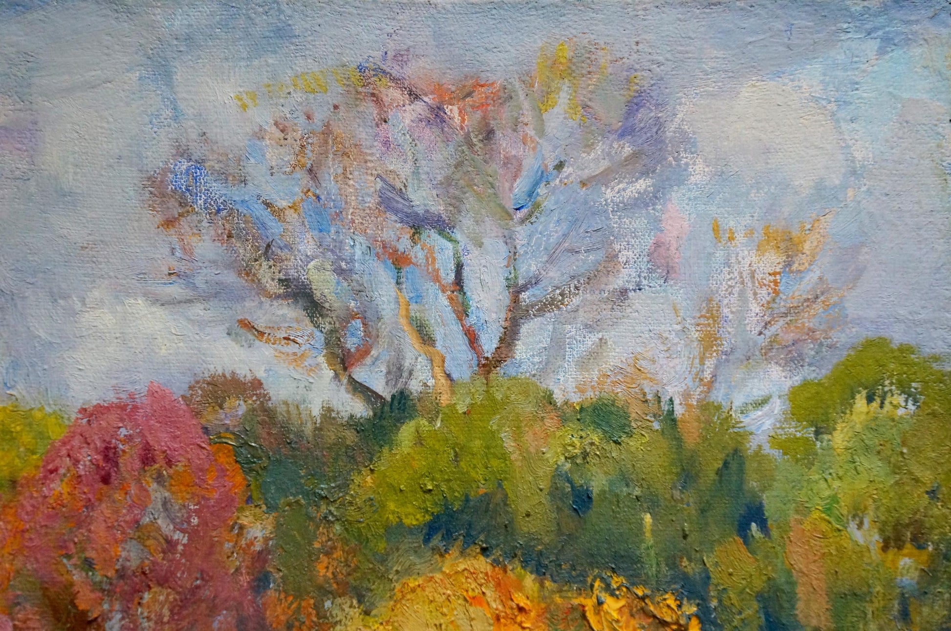 Oil painting of bare tree in autumn colors by Mynka Alexander Fedorovich