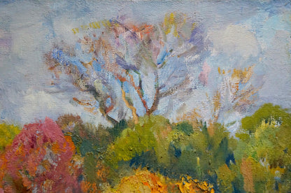 Oil painting of bare tree in autumn colors by Mynka Alexander Fedorovich