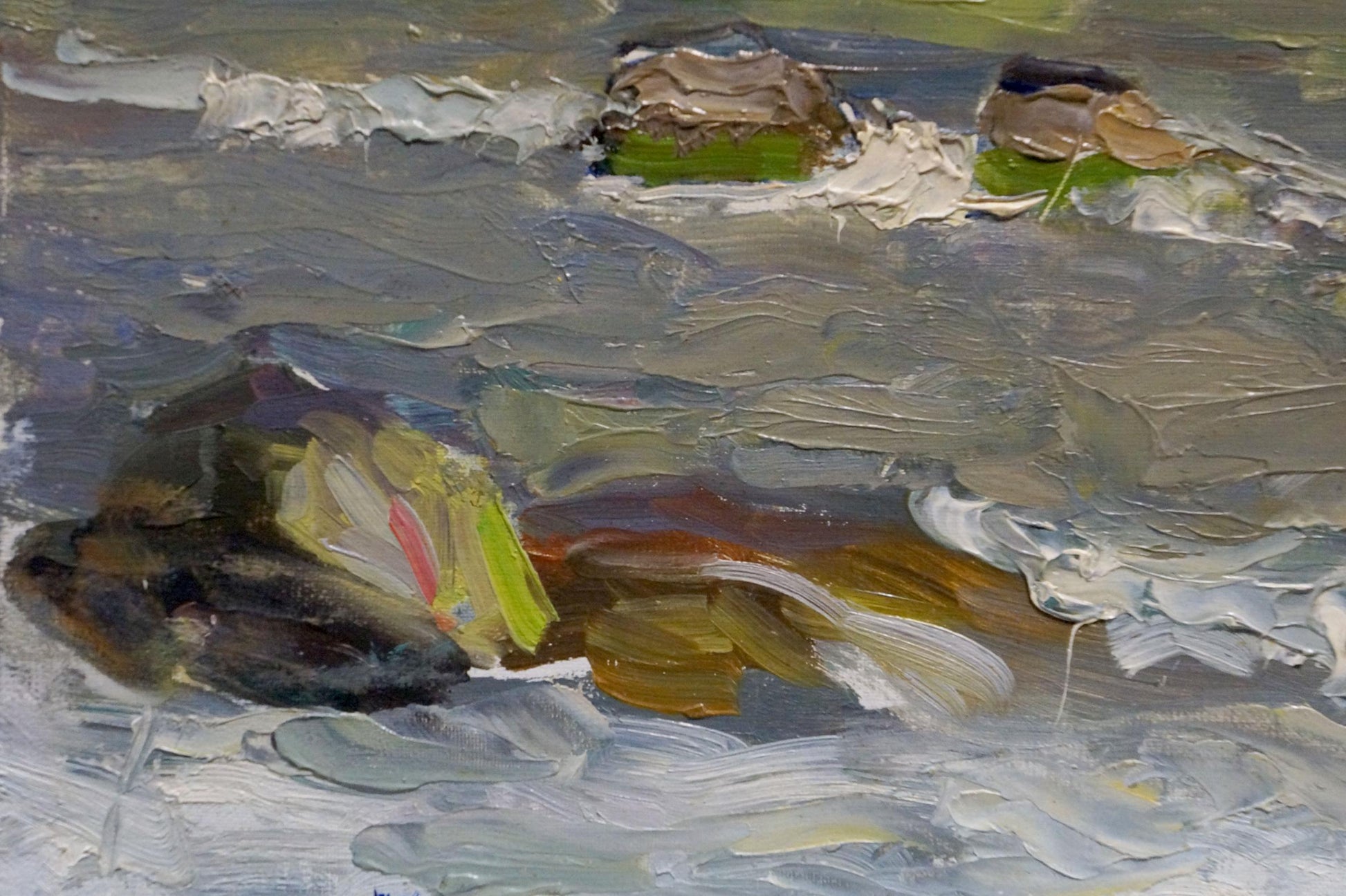 Oil painting Seascape on a hot day by Arkady Strelov with vibrant fish