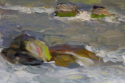 Oil painting Seascape on a hot day by Arkady Strelov with vibrant fish